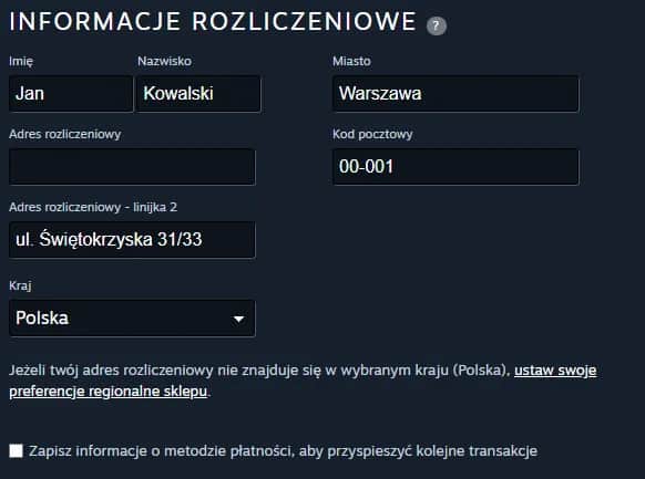 Co to adres rozliczeniowy Steam i jak go poprawnie wypełnić?