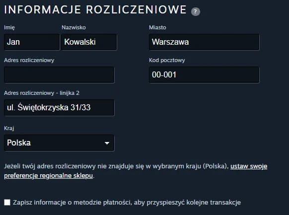 Co to adres rozliczeniowy Steam i jak go poprawnie wypełnić?